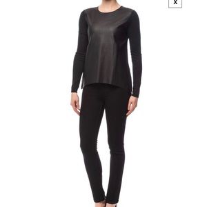 Olivaceous faux leather long sleeve top